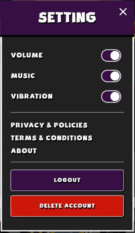 Settings page